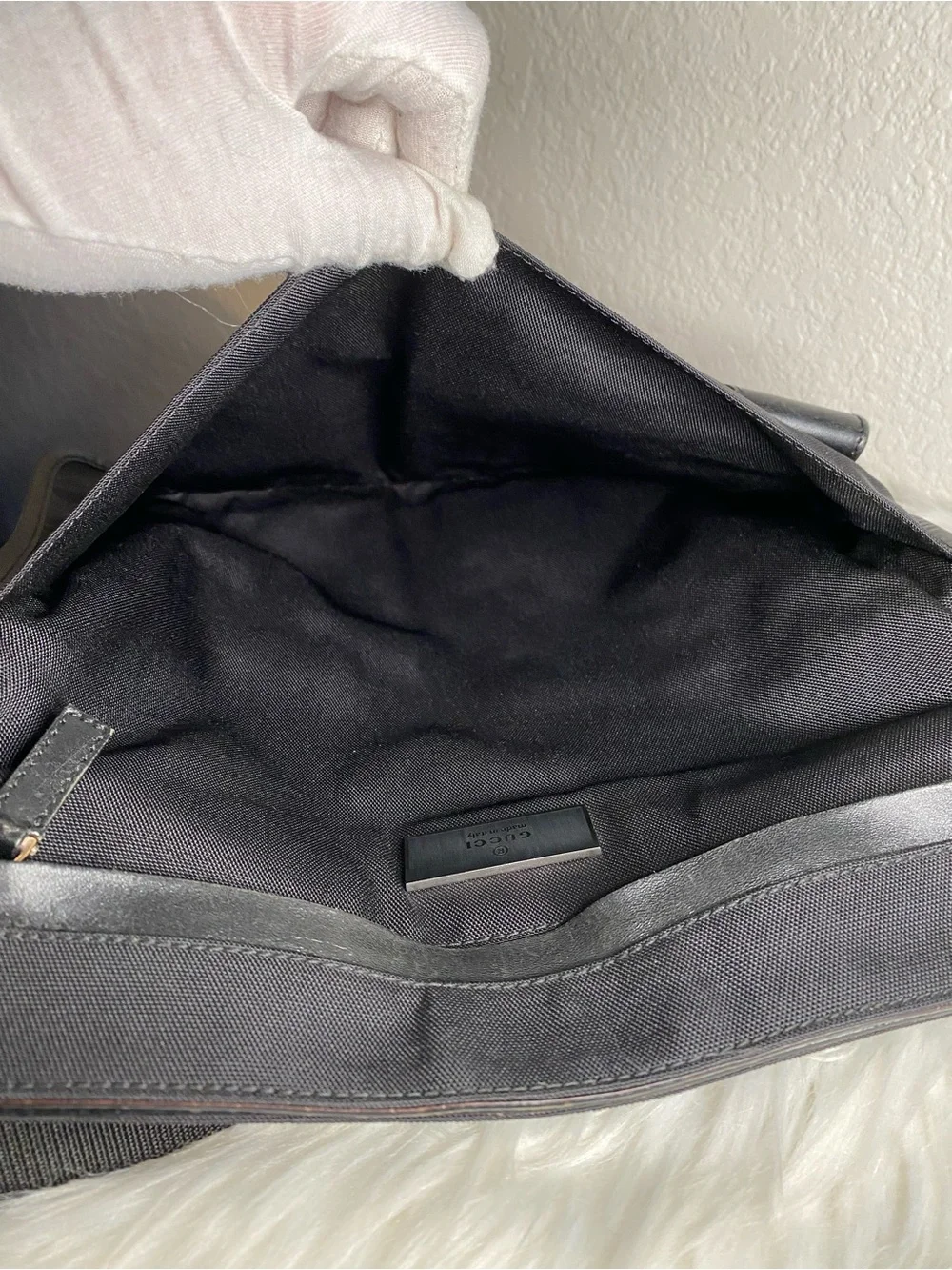Gucci Black Nylon Messenger Bag with Leather Trim UNISEX